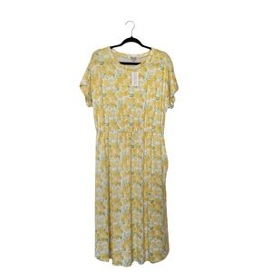 Sweetsalt XL Floral Print Midi Dress With Pockets Yellow ,Green, White NWT